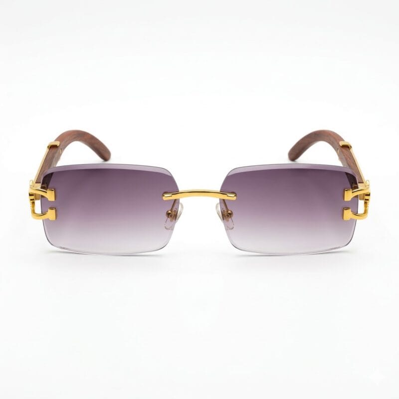 Wenefang Rimless Rectangular Eyeglasses Gold 2