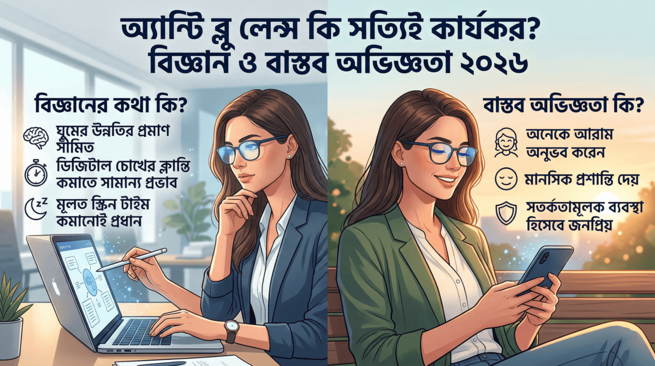 অ্যান্টি ব্লু লেন্স কি সত্যিই কার্যকর বিজ্ঞান ও বাস্তব অভিজ্ঞতা ২০২৬