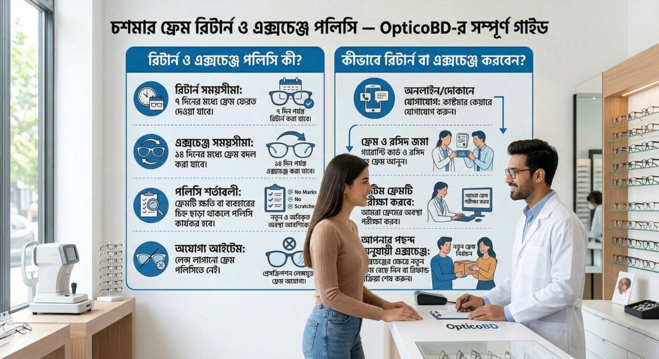 চশমার ফ্রেম রিটার্ন ও এক্সচেঞ্জ পলিসি — OpticoBD র সম্পূর্ণ গাইড 1