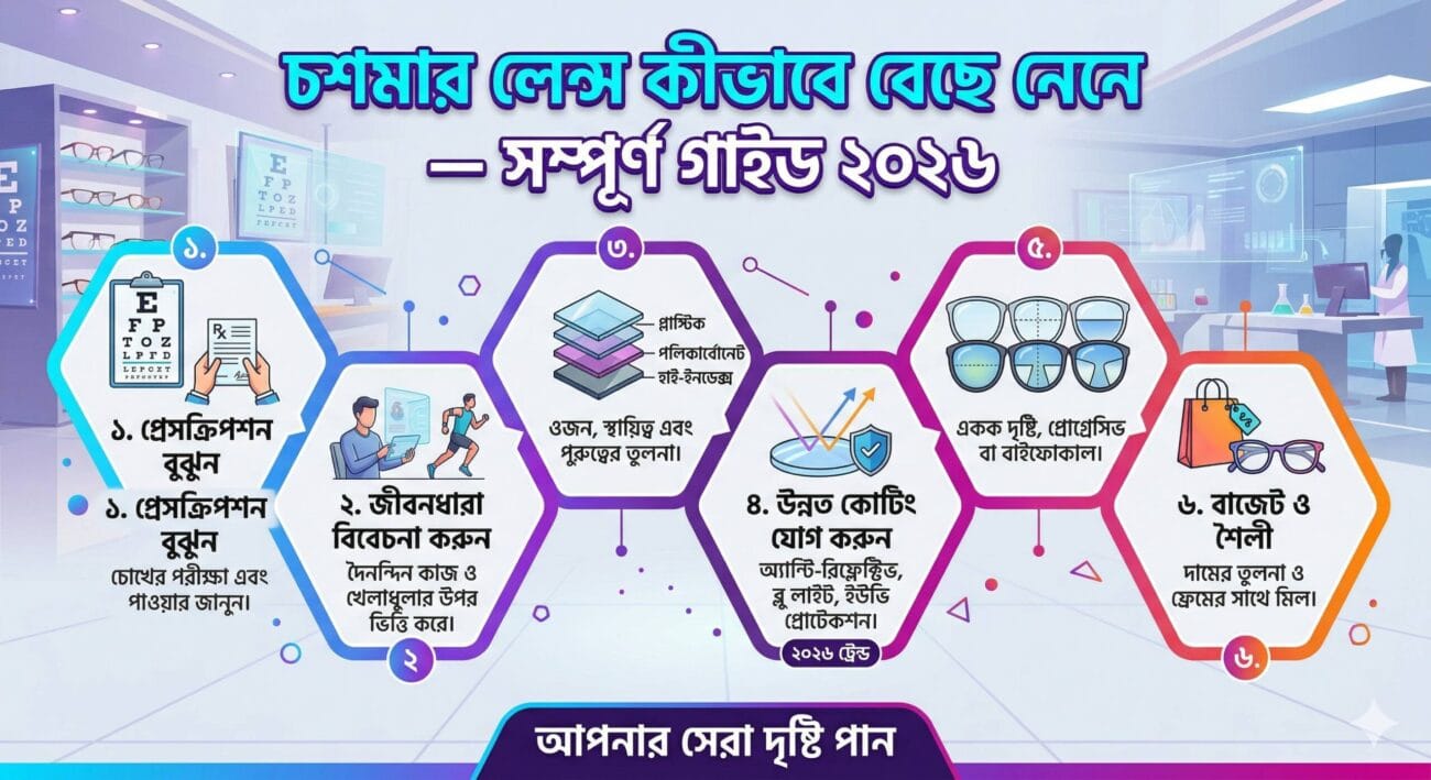 চশমার লেন্স কীভাবে বেছে নেবেন — সম্পূর্ণ গাইড ২০২৬ 1