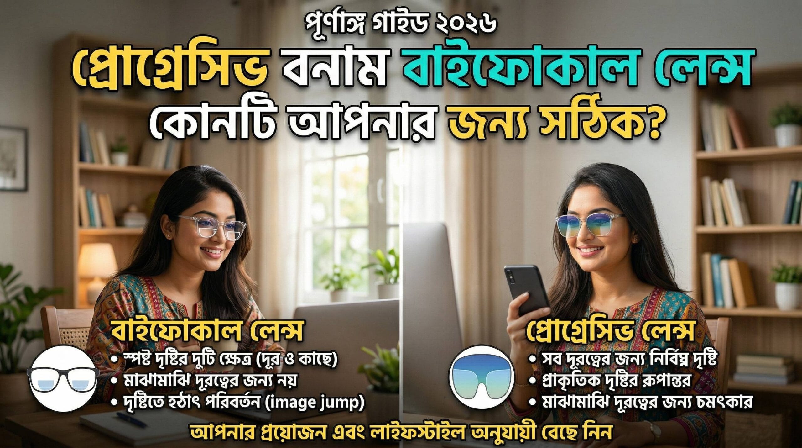 প্রোগ্রেসিভ বনাম বাইফোকাল লেন্স — কোনটি আপনার জন্য সঠিক পূর্ণাঙ্গ গাইড ২০২৬