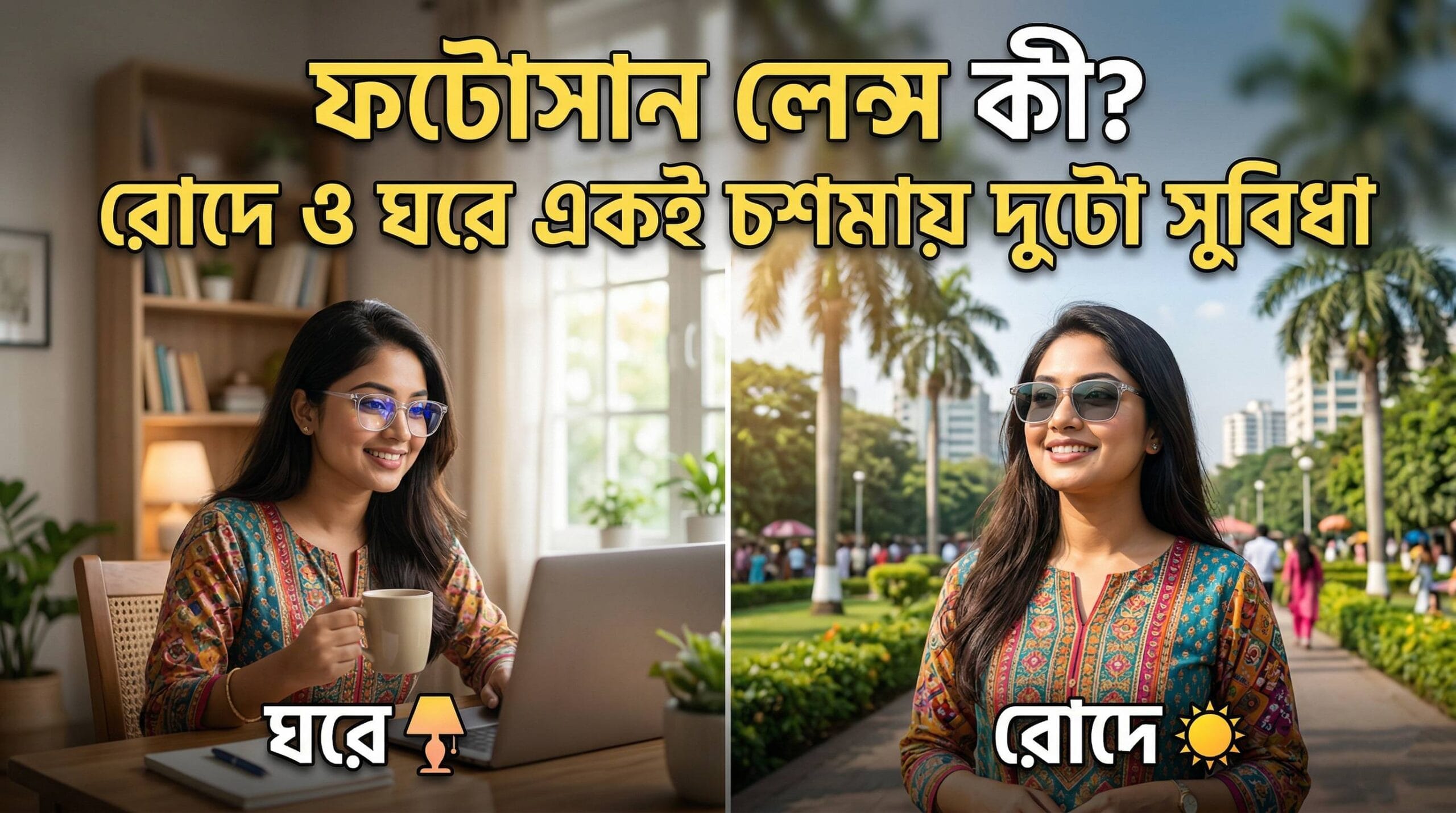 ফটোসান লেন্স কী রোদে ও ঘরে একই চশমায় দুটো সুবিধা