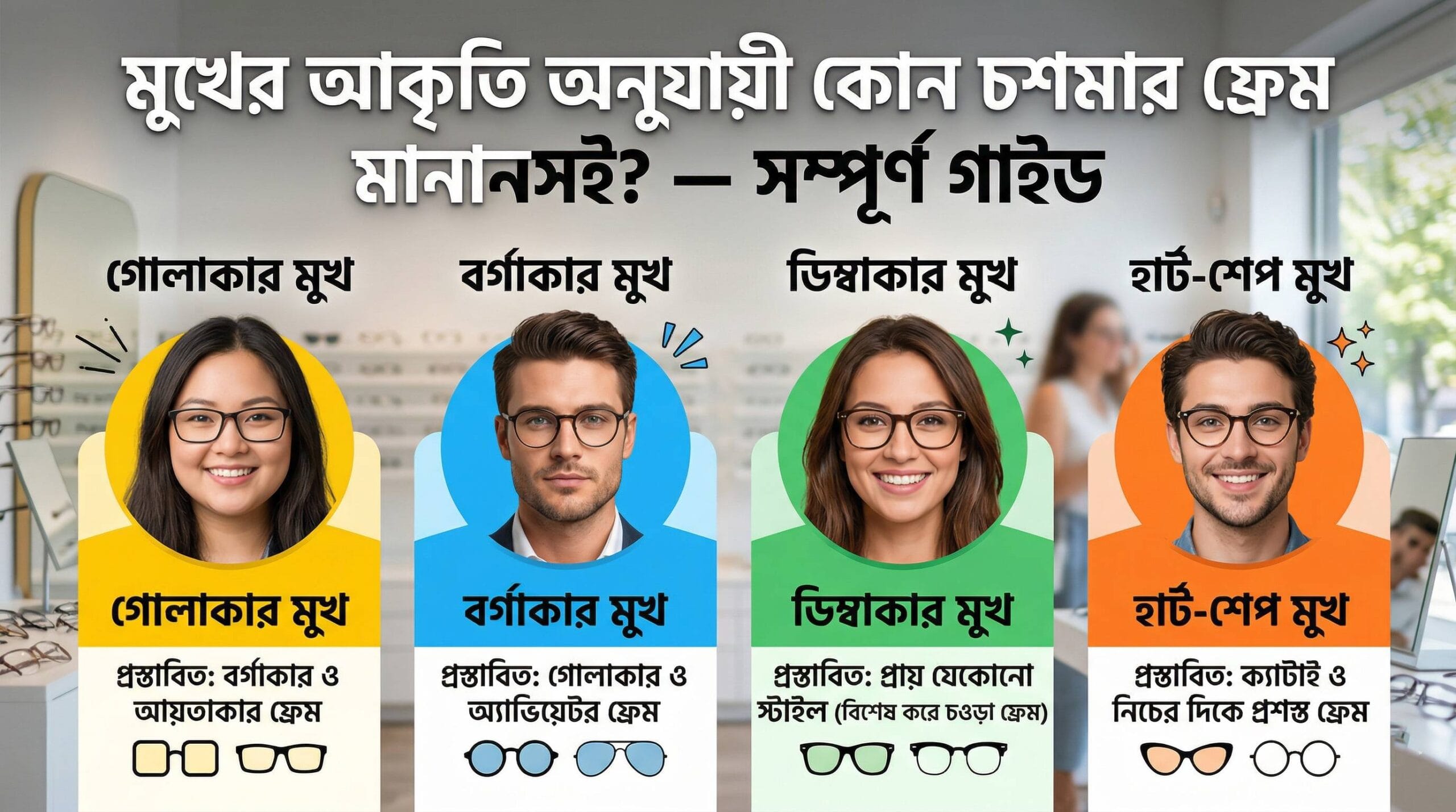 মুখের আকৃতি অনুযায়ী কোন চশমার ফ্রেম মানানসই — সম্পূর্ণ গাইড