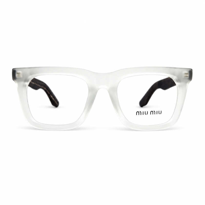 Miu Miu Frosted White Transparent Wood Texture Eyeglasses