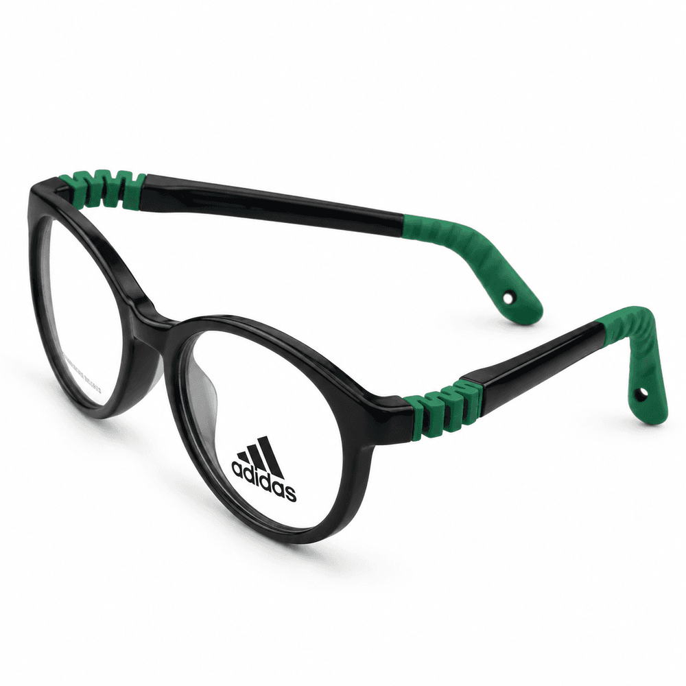 Adidas Zc1107 Glossy Black & Green Kids Round Prescription Eyeglasses Frame 1