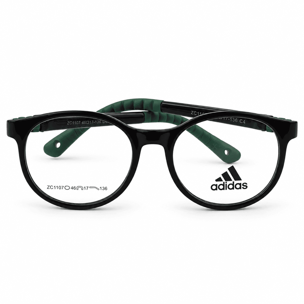 Adidas Zc1107 Glossy Black & Green Kids Round Prescription Eyeglasses Frame 3