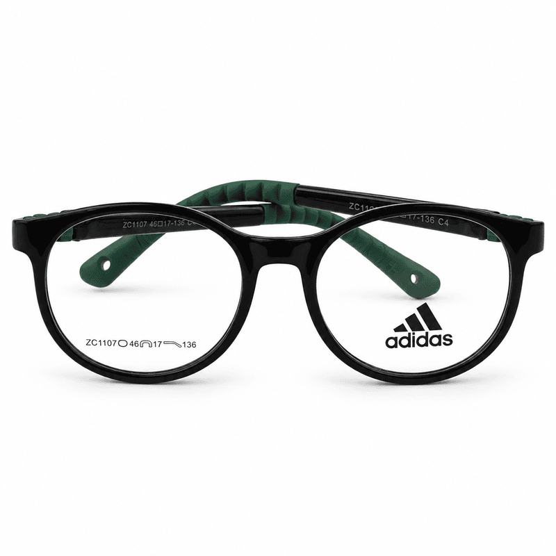 Adidas Zc1107 Glossy Black & Green Kids Round Prescription Eyeglasses Frame 3