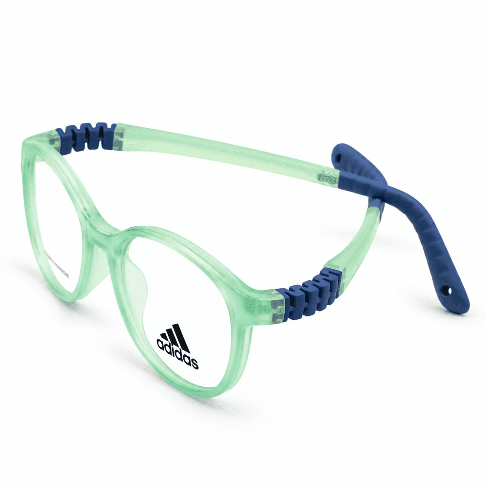 Adidas Zc1107 Transparent Green & Dark Blue Kids Round Prescription Eyeglasses Frame 1