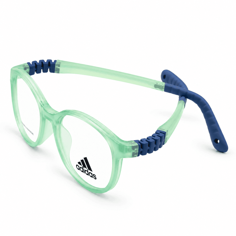 Adidas Zc1107 Transparent Green & Dark Blue Kids Round Prescription Eyeglasses Frame 1