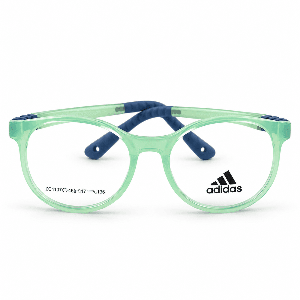 Adidas Zc1107 Transparent Green & Dark Blue Kids Round Prescription Eyeglasses Frame 2