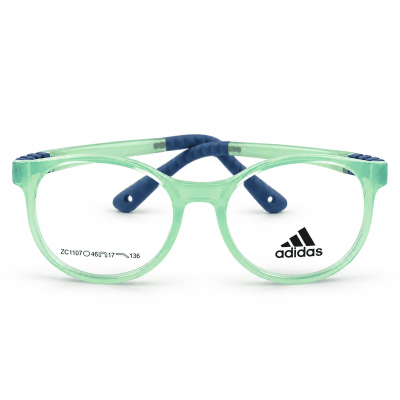 Adidas Zc1107 Transparent Green & Dark Blue Kids Round Prescription Eyeglasses Frame 2