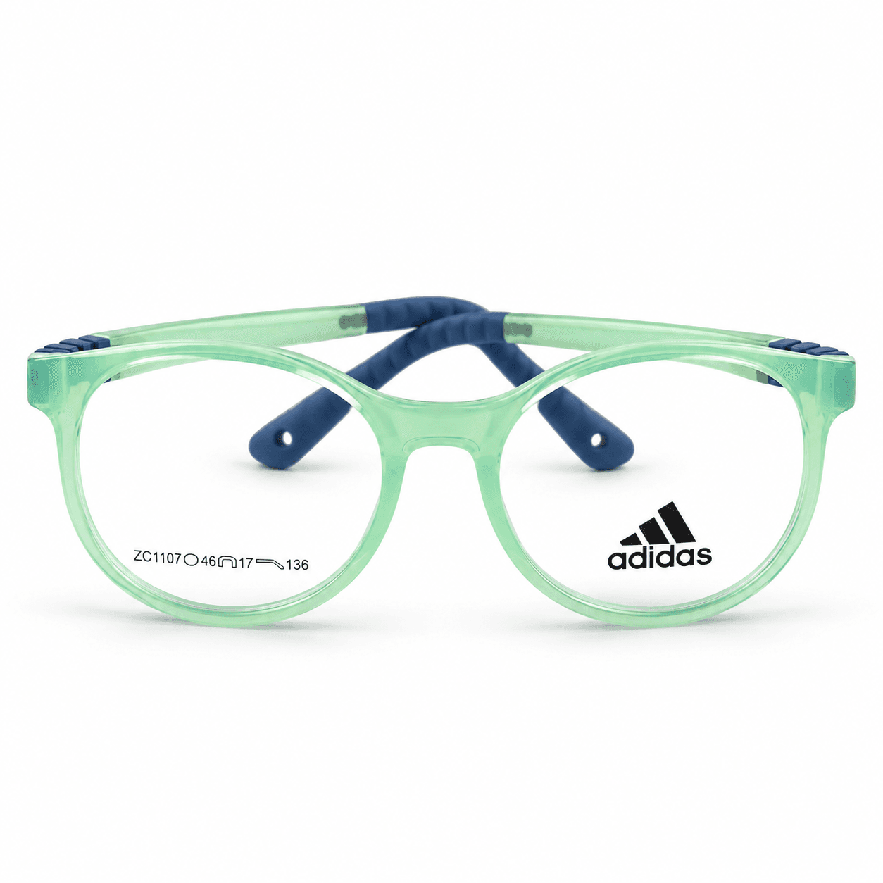 Adidas Zc1107 Transparent Green & Dark Blue Kids Round Prescription Eyeglasses Frame 2 Adidas Zc1107 Transparent Green & Dark Blue Kids Round Prescription Eyeglasses Frame 2