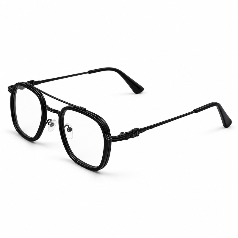 Black Double Bridge Square Prescription Eyeglasses Frame 2
