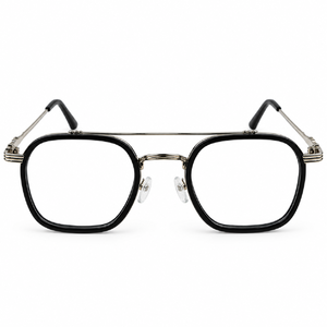 Black & Silver Double Bridge Square Prescription Eyeglasses Frame 1