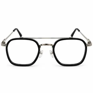 Black & Silver Double Bridge Square Prescription Eyeglasses Frame 1
