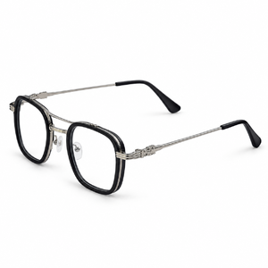 Black & Silver Double Bridge Square Prescription Eyeglasses Frame 2
