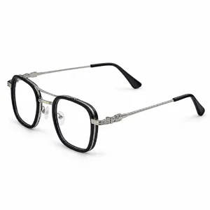 Black & Silver Double Bridge Square Prescription Eyeglasses Frame 2