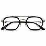 Black & Silver Double Bridge Square Prescription Eyeglasses Frame 5