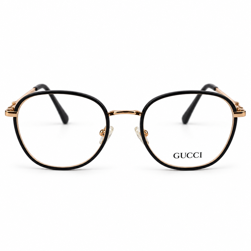 Gucci Gg0612o 001 Black & Gold Round Prescription Eyeglasses Frame 1