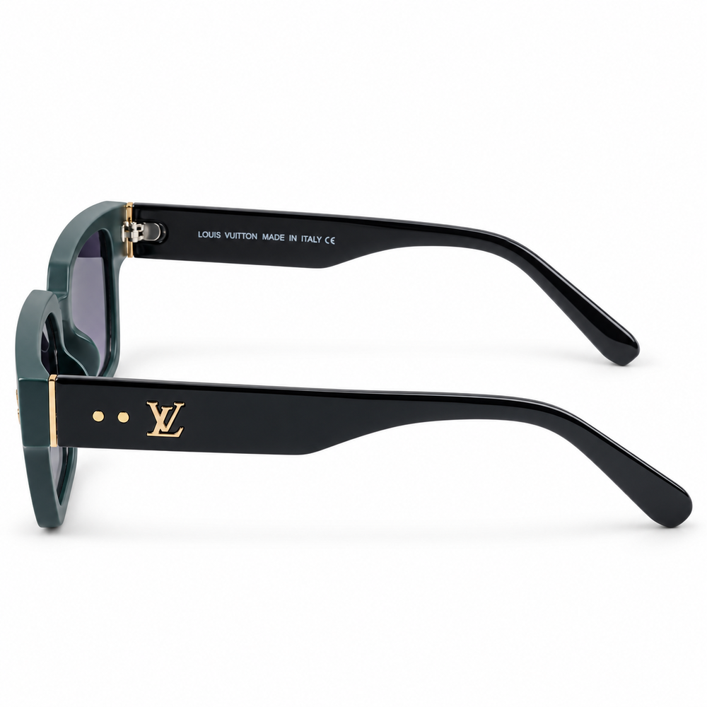 Louis Vuitton Green & Black Square Thick Rim Designer Sunglasses 3
