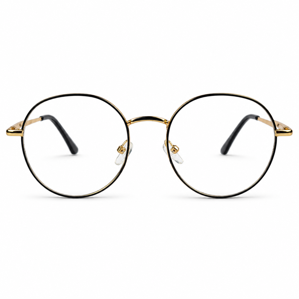 Model 5209 Gold & Black Round Metal Prescription Eyeglasses Frame 1