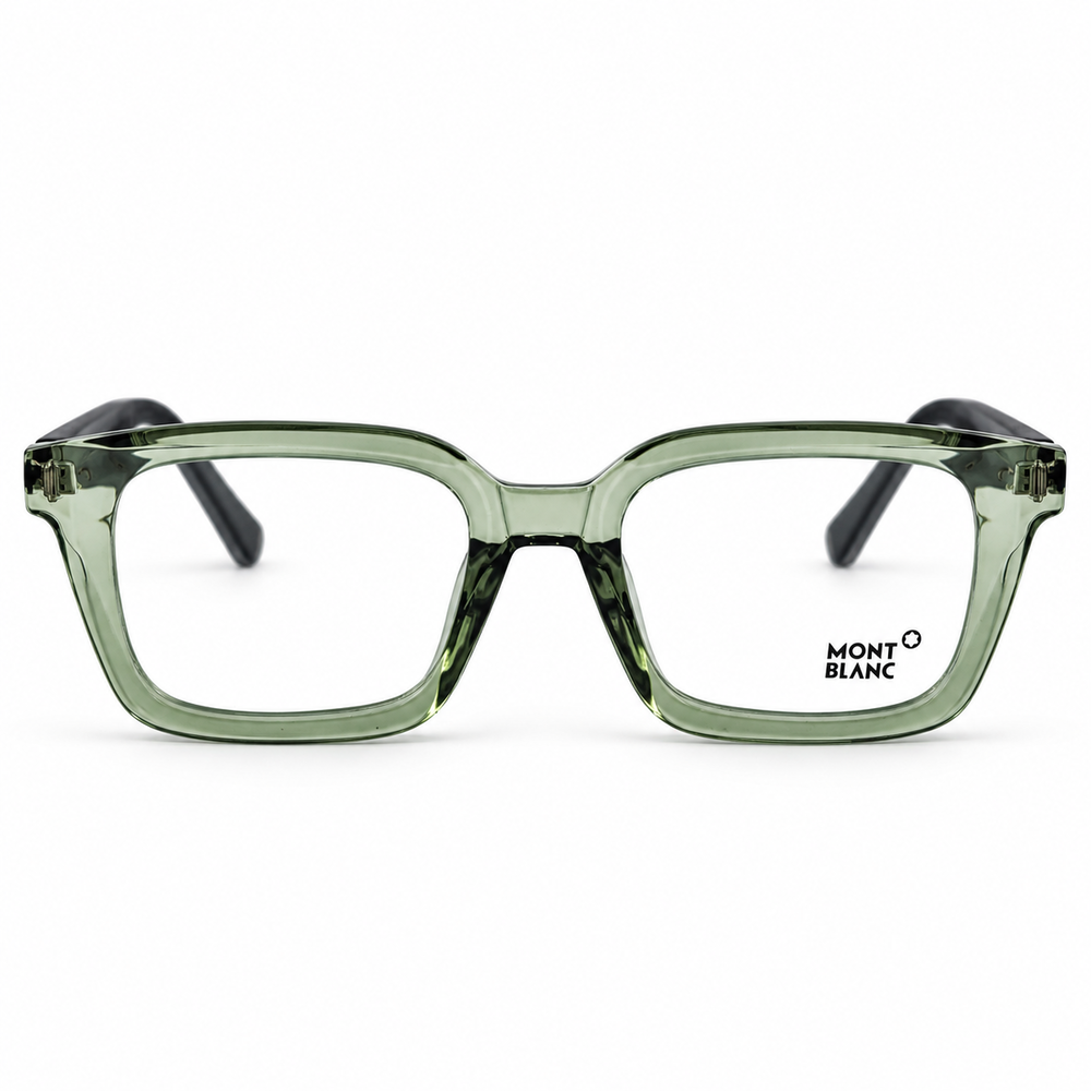 Olive Transparent Wood Bold Mont Blanc Eyeglasses With Blue Cut Lens 1