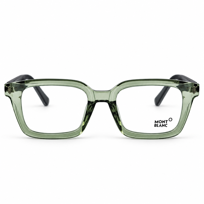 Olive Transparent Wood Bold Mont Blanc Eyeglasses With Blue Cut Lens 1