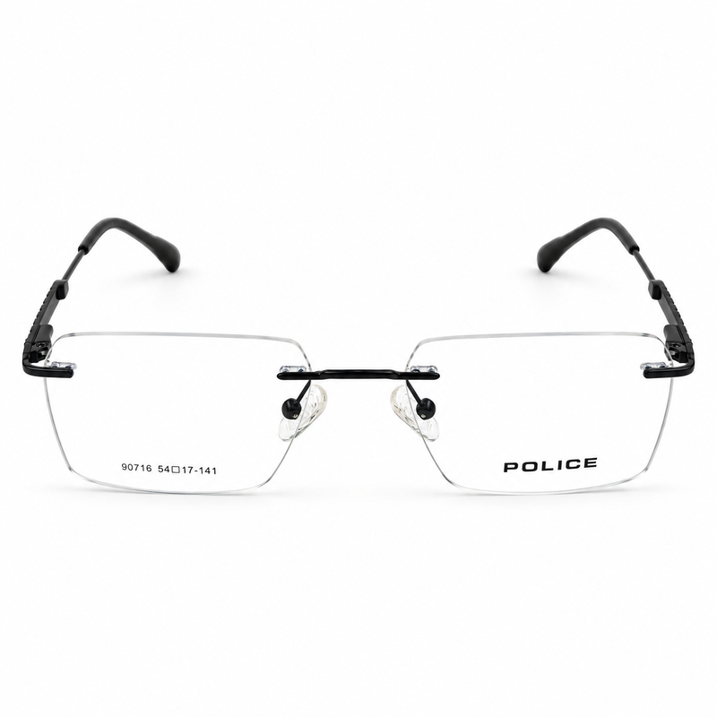 Police 90716 Black Rimless Rectangle Prescription Eyeglasses Frame 1