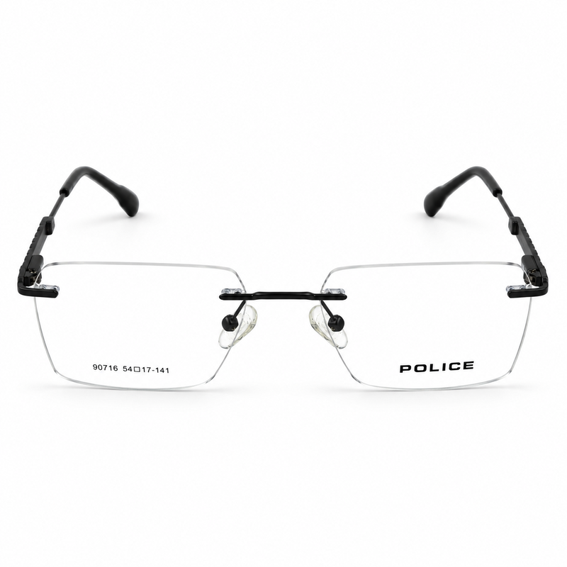 Police 90716 Brown Rimless Rectangle Prescription Eyeglasses Frame 5