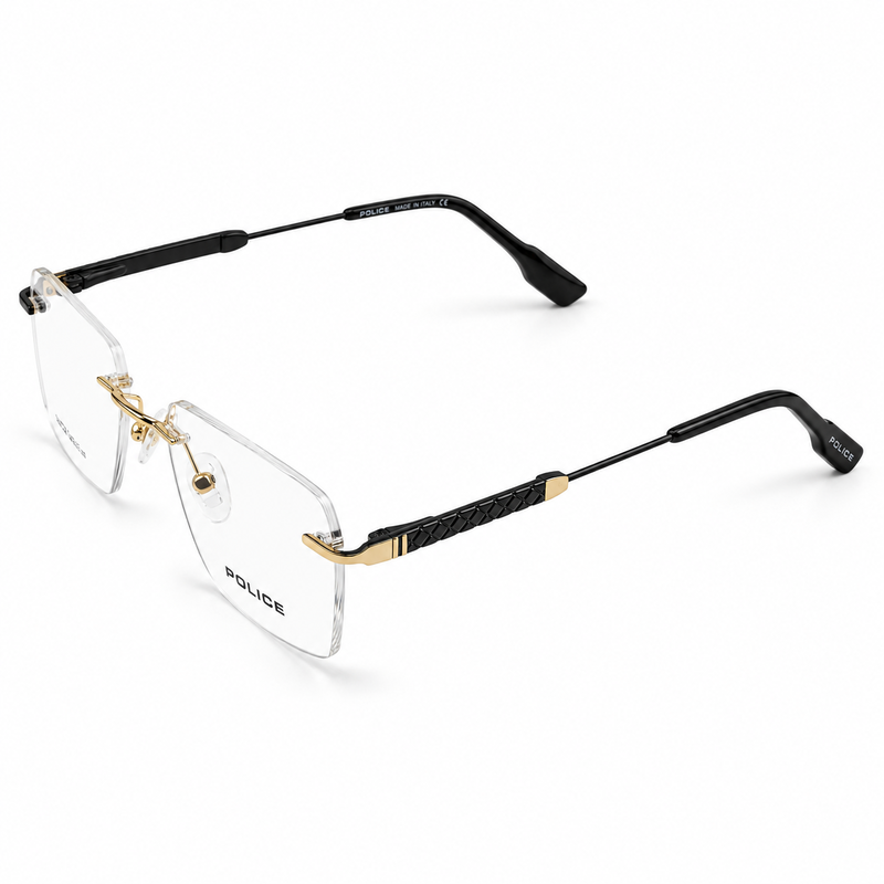 Police 90716 Golden Rimless Rectangle Prescription Eyeglasses Frame 4
