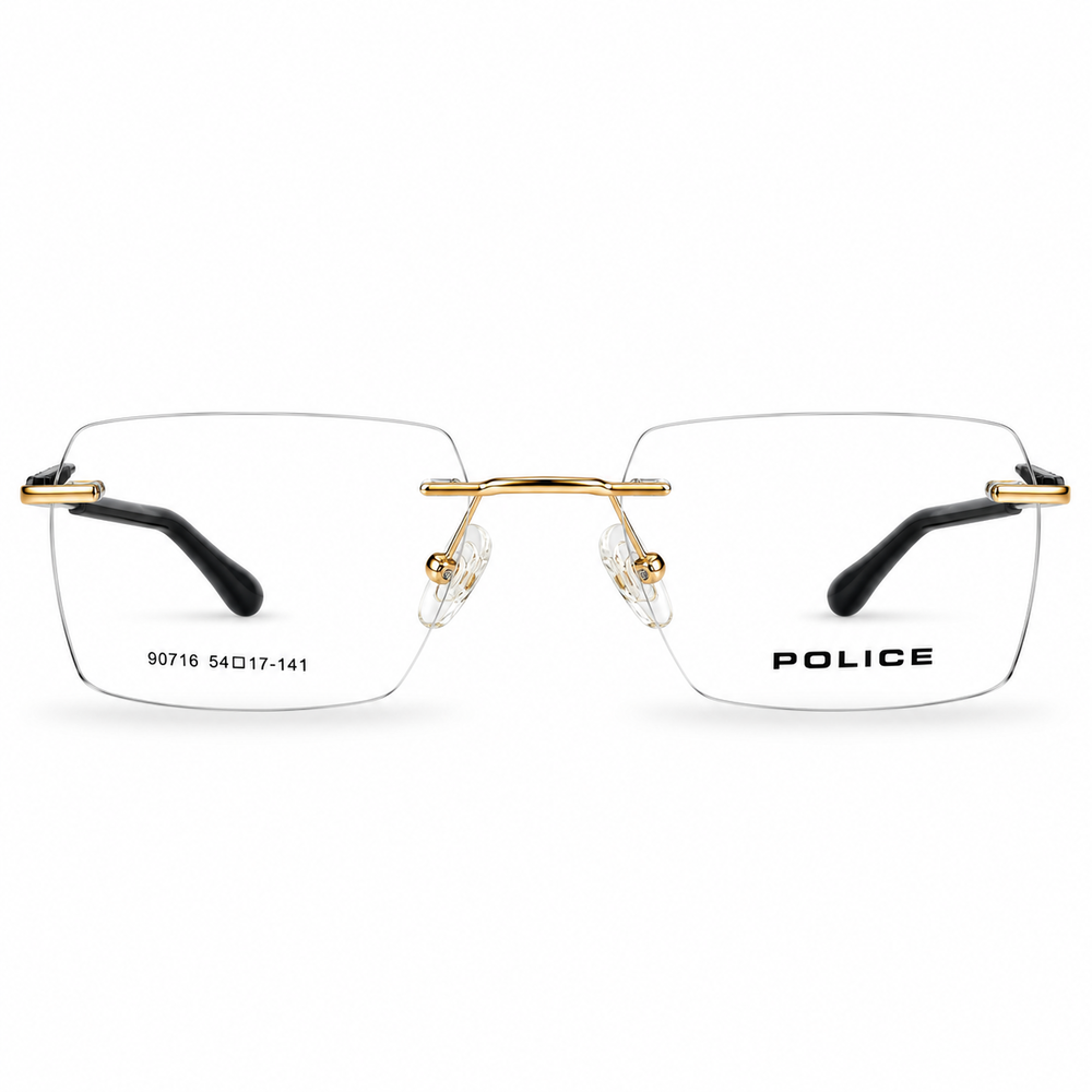 Police 90716 Golden Rimless Rectangle Prescription Eyeglasses Frame 5