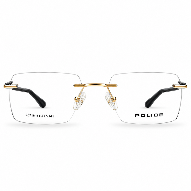 Police 90716 Golden Rimless Rectangle Prescription Eyeglasses Frame 5