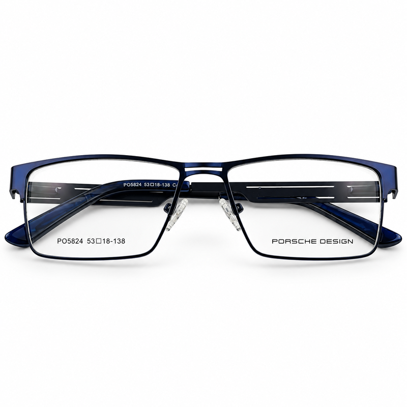 Porsche Design Po5824 Blue & Silver Rectangle Men's Prescription Eyeglasses Frame 1