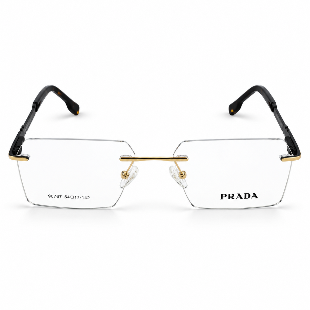 Prada 90767 Gold & Black Rimless Rectangle Prescription Eyeglasses Frame 5
