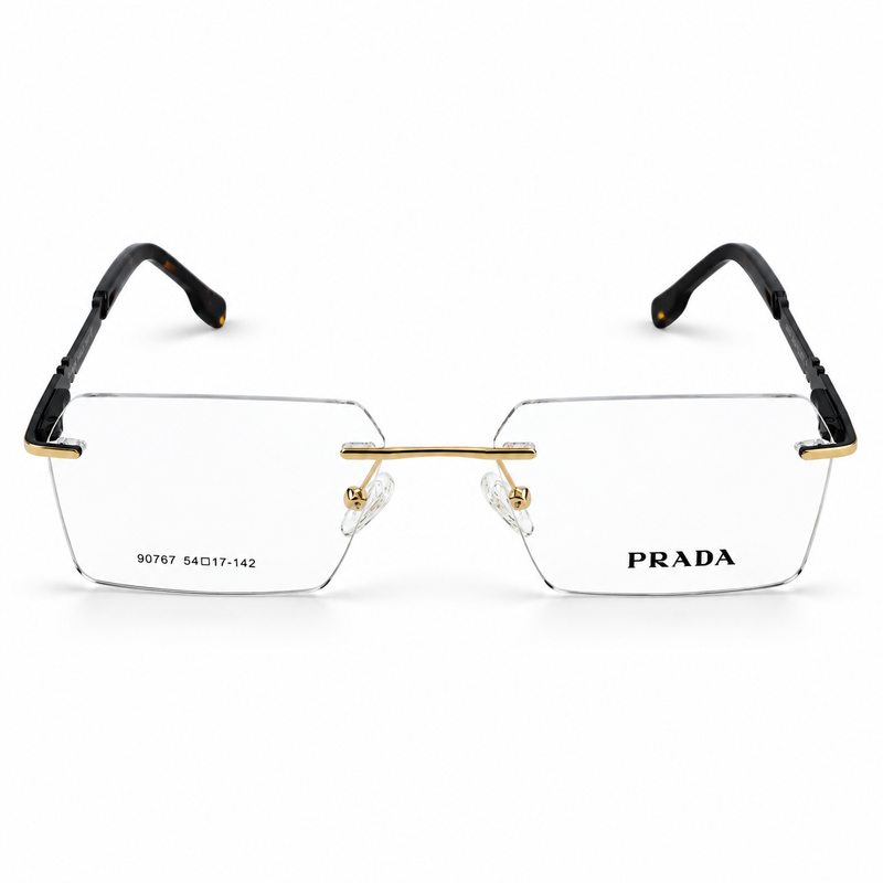 Prada 90767 Gold & Black Rimless Rectangle Prescription Eyeglasses Frame 5