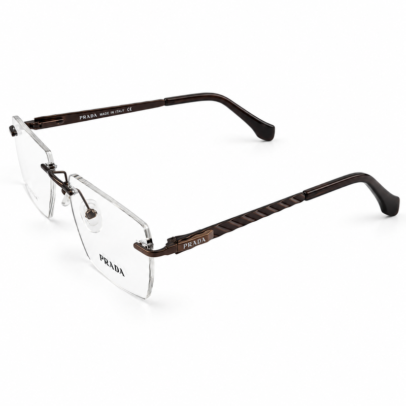 Prada 90778 Brown Rimless Rectangle Prescription Eyeglasses Frame 5