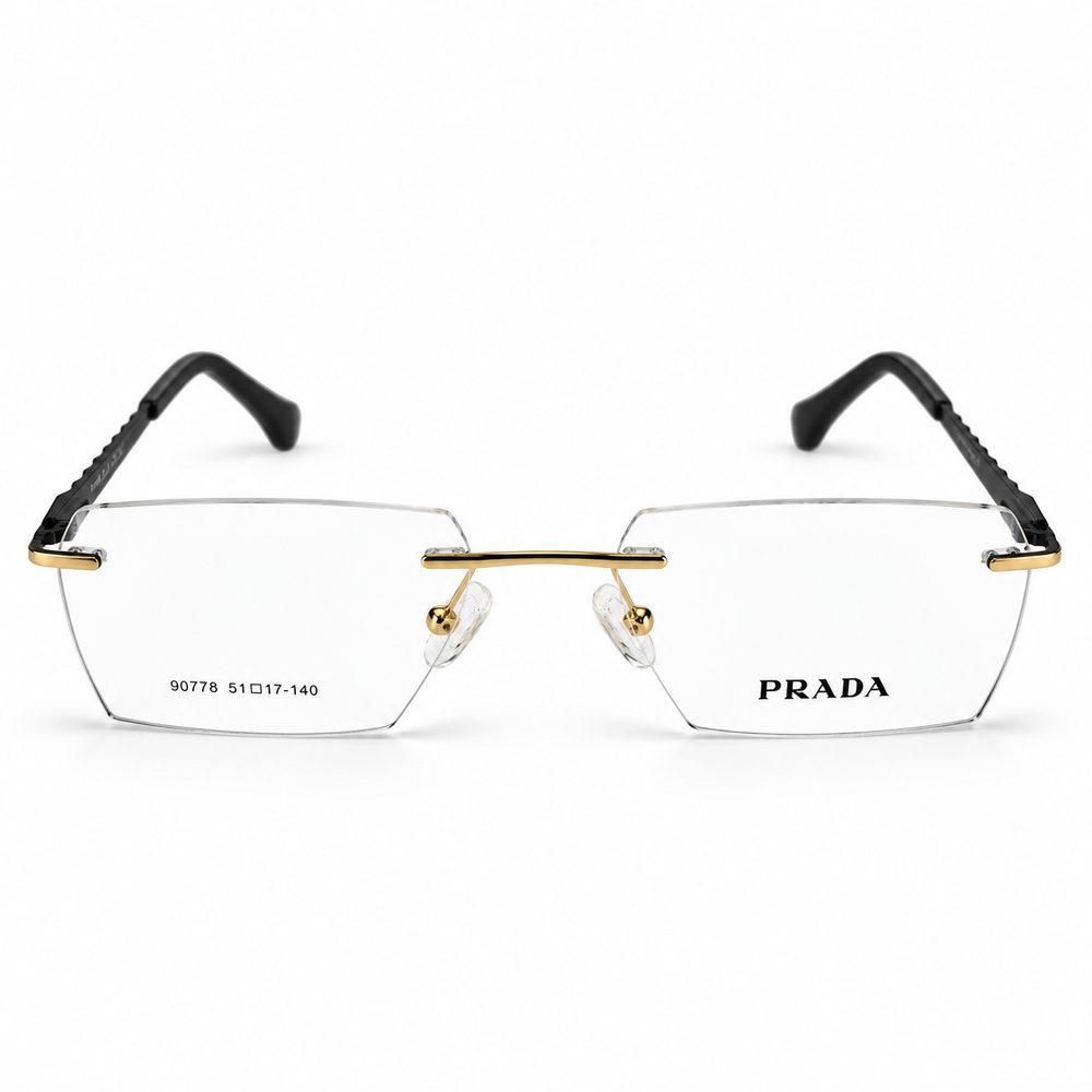 Prada 90778 Gold & Black Rimless Rectangle Prescription Eyeglasses Frame 5