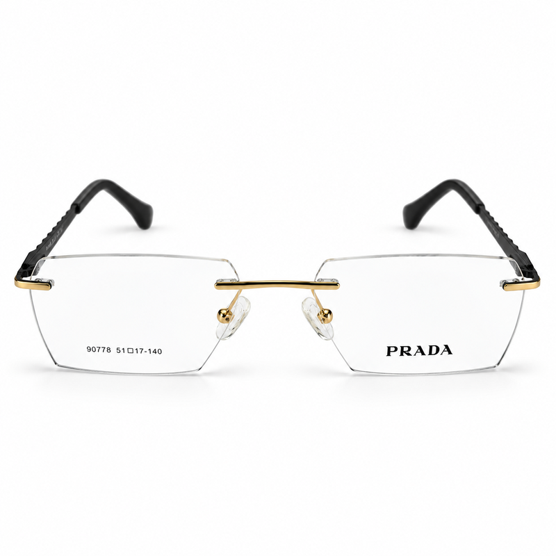 Prada 90778 Gold & Black Rimless Rectangle Prescription Eyeglasses Frame 5