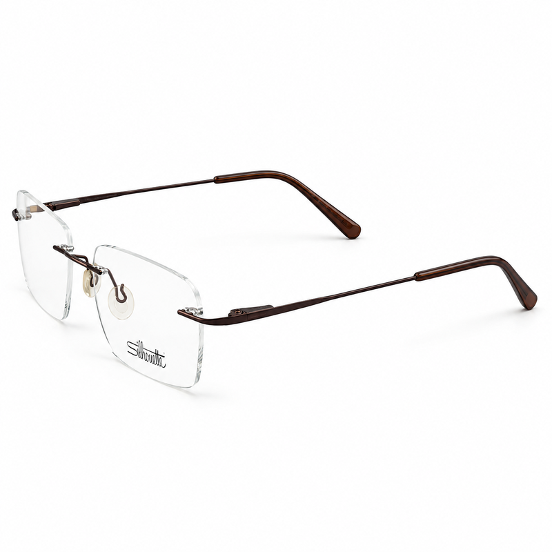 Silhouette 6704 Brown Rimless Rectangle Prescription Eyeglasses Frame 4